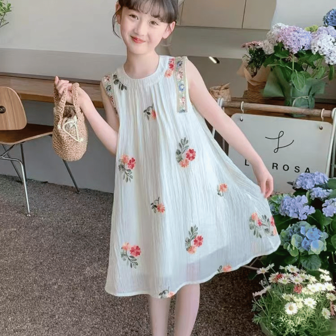 Ivory Floral Embroidered Princess Dress