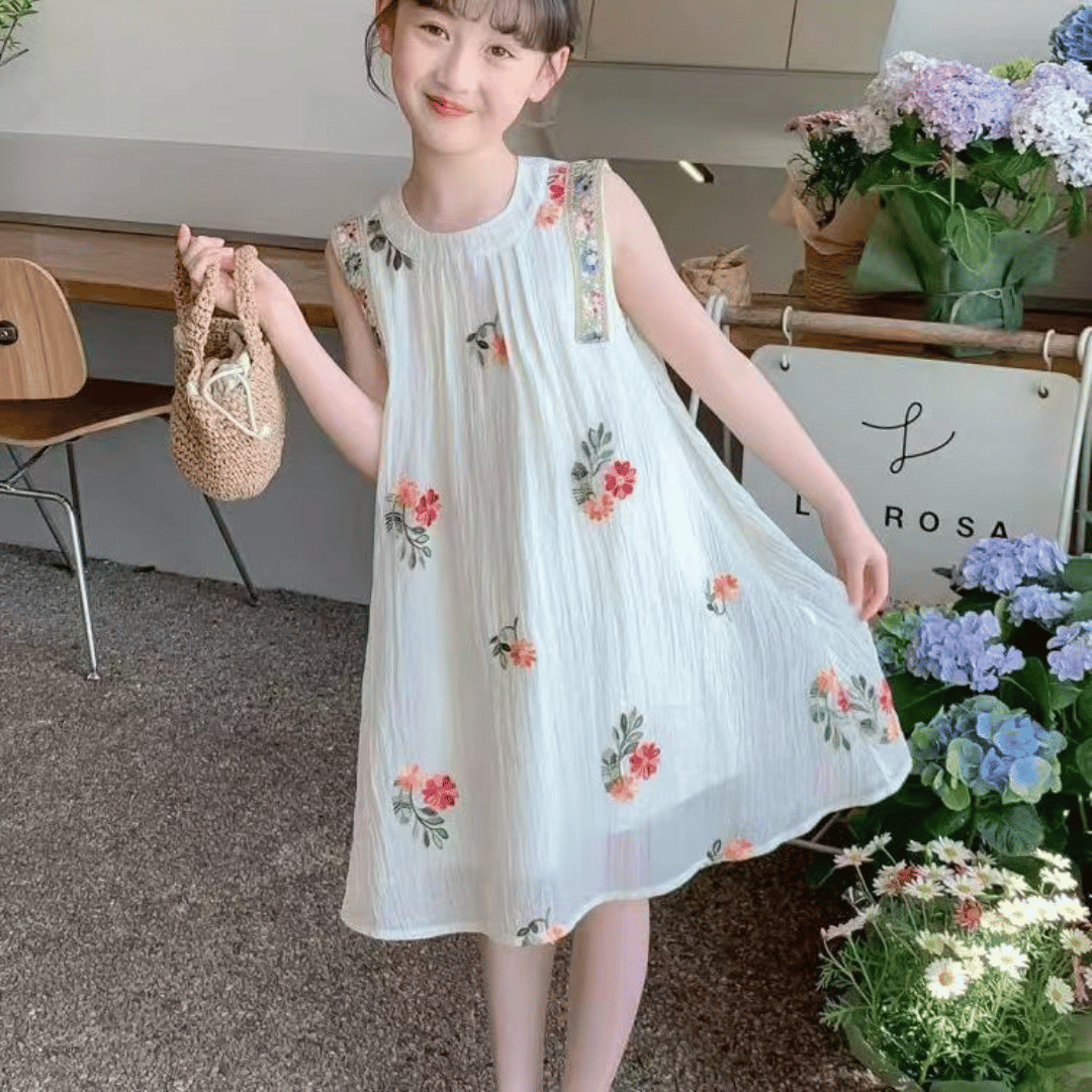 Ivory Floral Embroidered Princess Dress