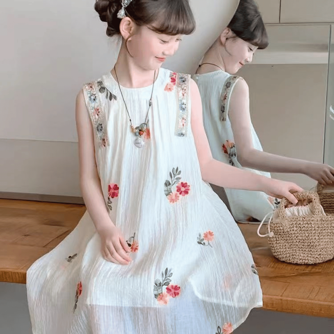 Ivory Floral Embroidered Princess Dress
