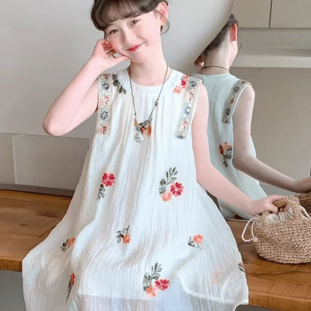 Ivory Floral Embroidered Princess Dress
