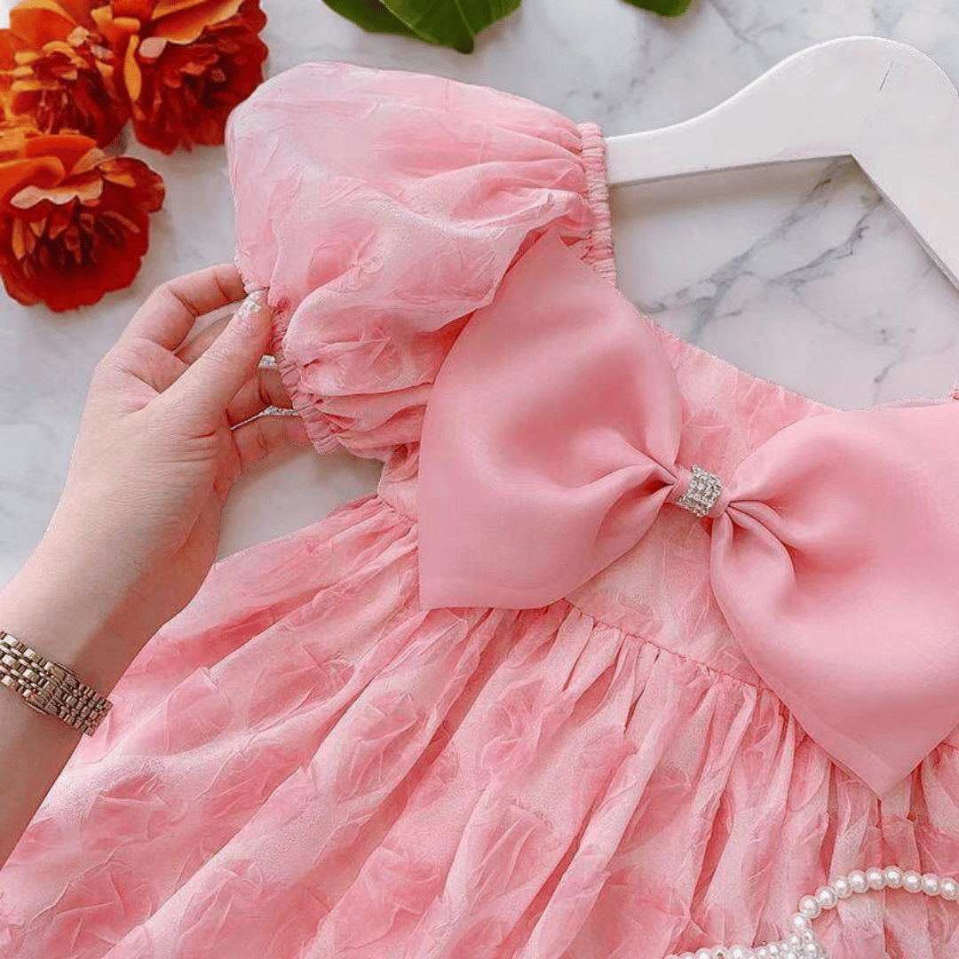 Blush Pink Bow Princess Baby Dress