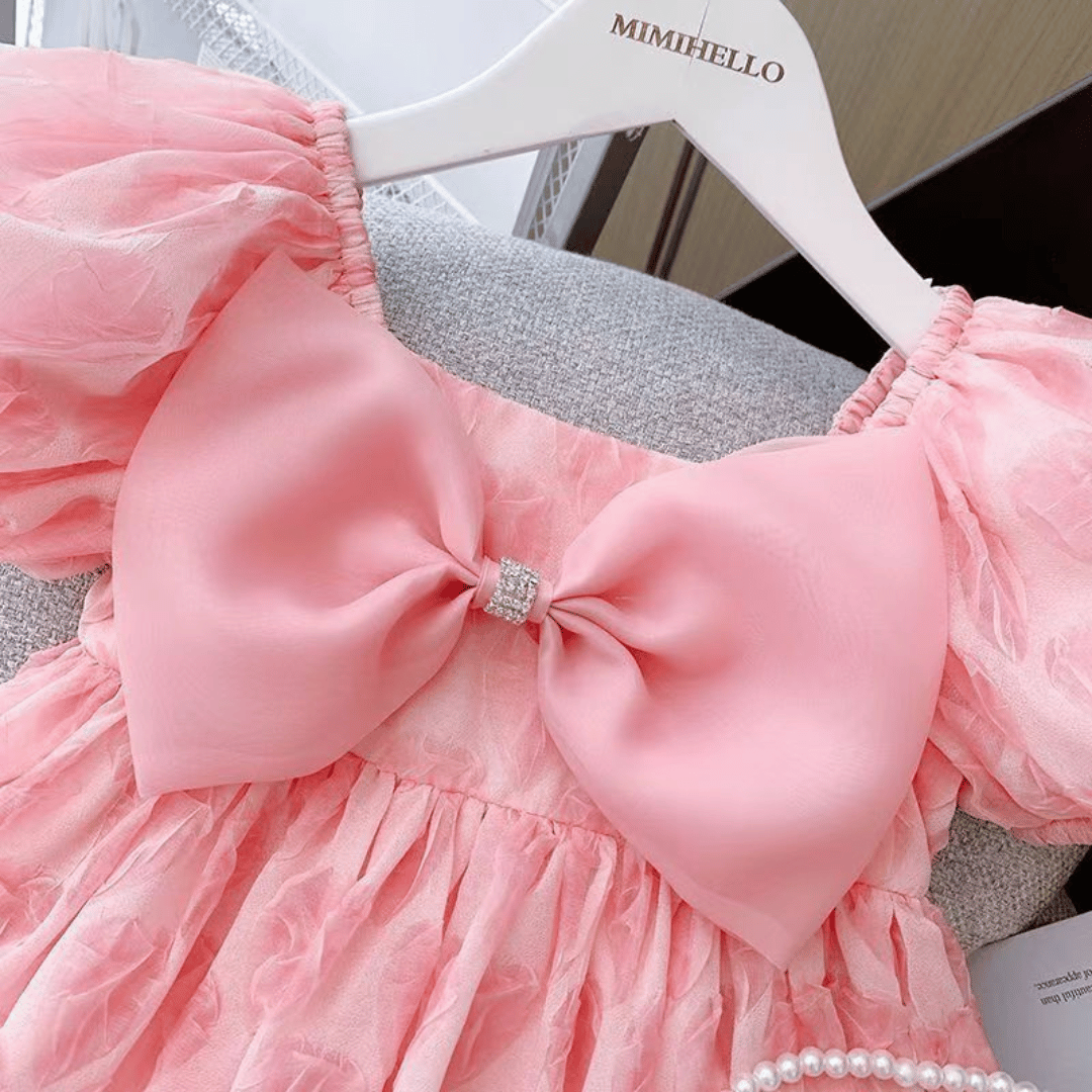 Blush Pink Bow Princess Baby Dress