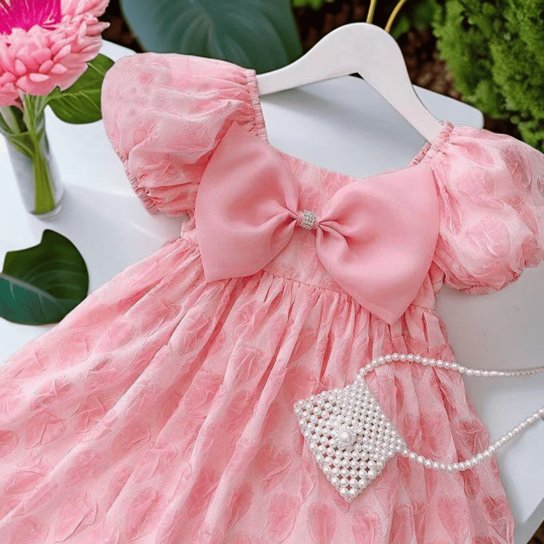 Blush Pink Bow Princess Baby Dress