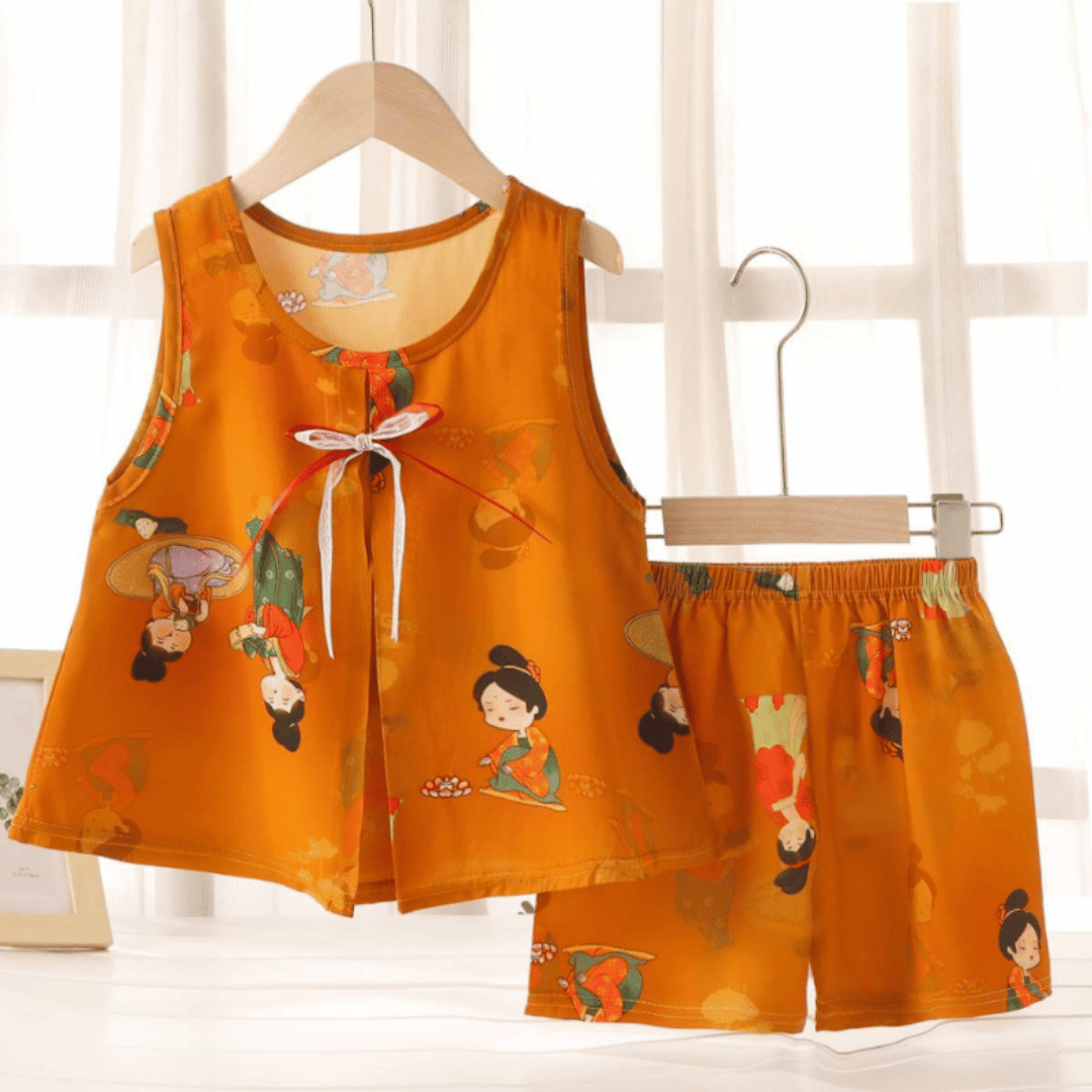 Yellow Bottom Girls Cotton Silk Floral Skirt Dress