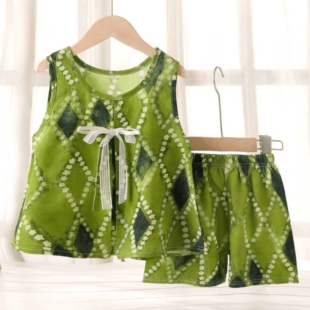 Green Diamond Girls Cotton Silk Floral Skirt Dress