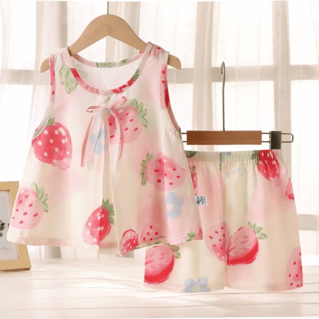 White Strawberry Girls Cotton Silk Floral Skirt Dress