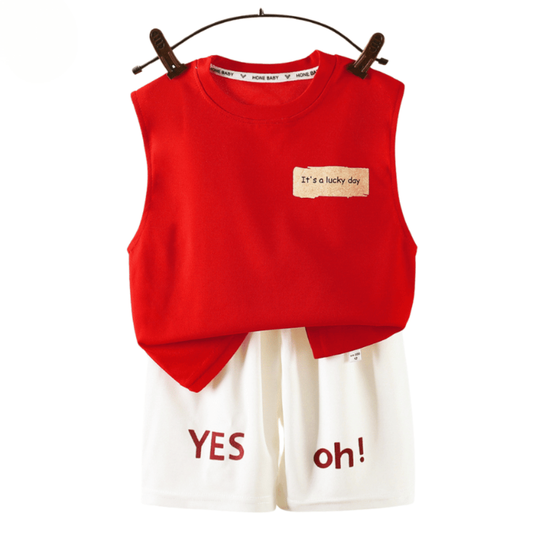 Red-Boys Summer Vest & Shorts Set