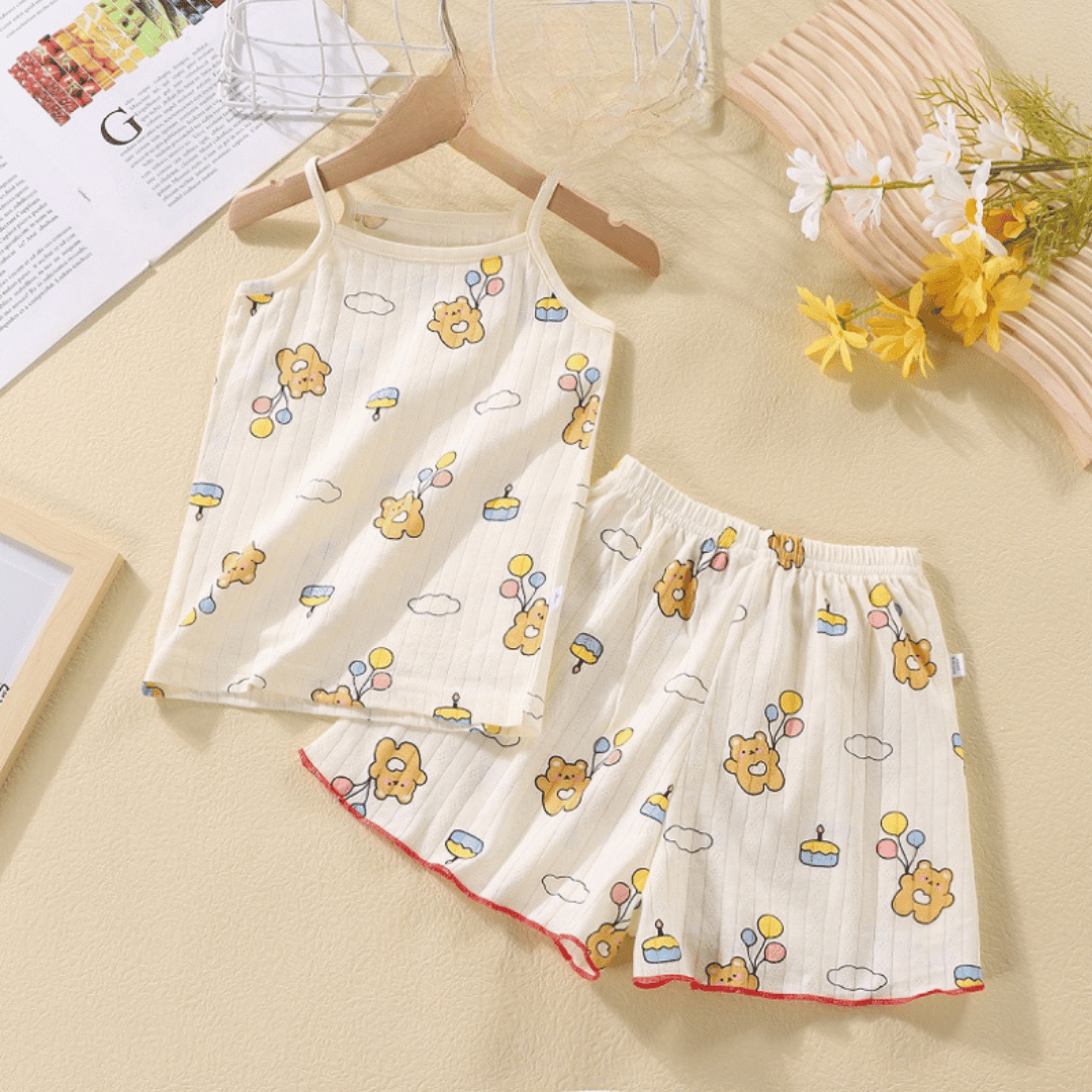 Ballon Bear Girls Summer Suspender Skirt Set