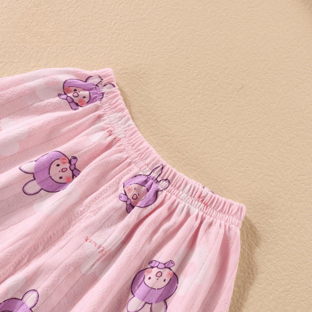 Purple Bunny Girls Summer Suspender Skirt Set