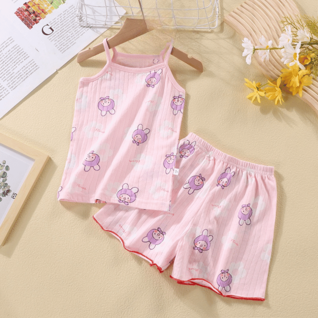Purple Bunny Girls Summer Suspender Skirt Set