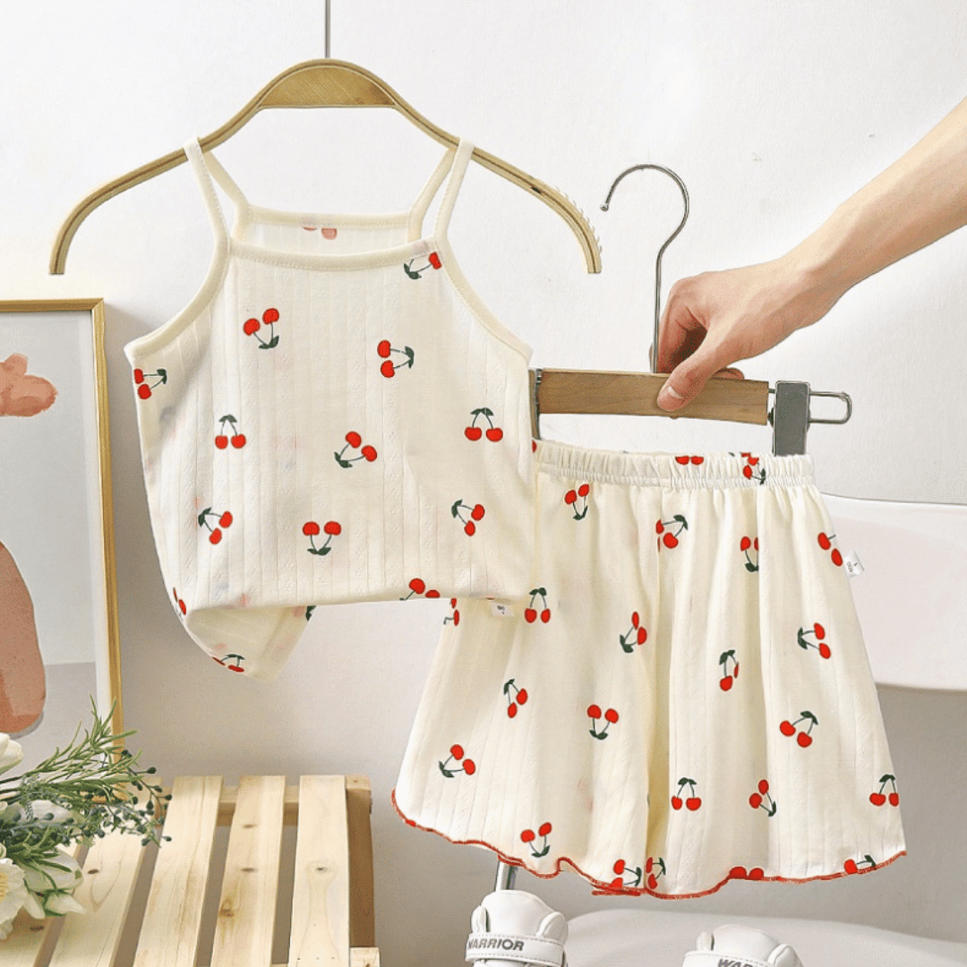 Little Cherry Girls Summer Suspender Skirt Set