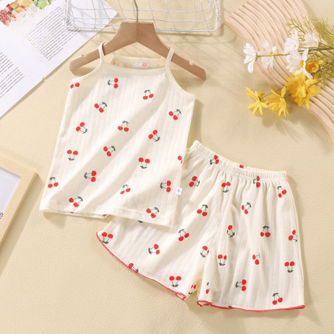 Little Cherry Girls Summer Suspender Skirt Set