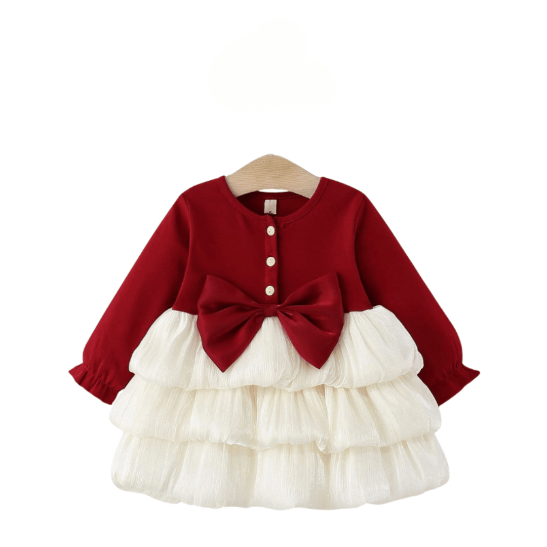 Long Sleeve Luxury Layered Tulle Bow Princess Dress