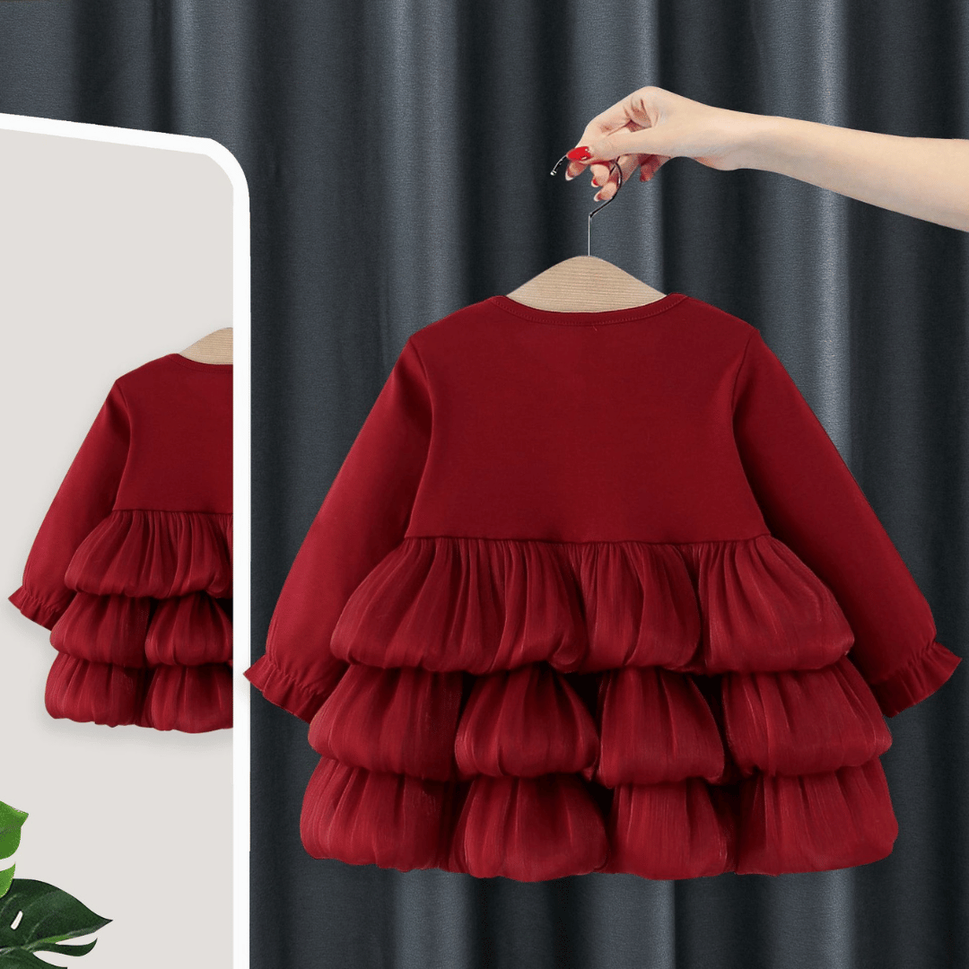 Long Sleeve Luxury Layered Tulle Bow Princess Dress