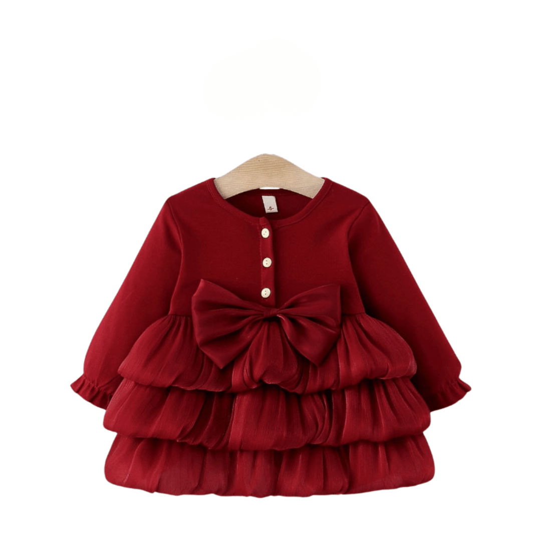 Long Sleeve Luxury Layered Tulle Bow Princess Dress