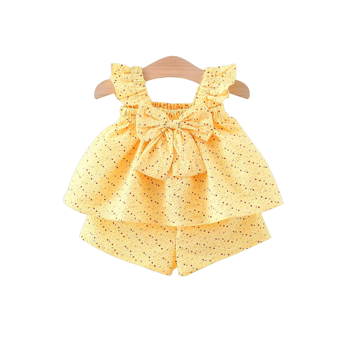 Baby Girl Heart Print Halter Top & Shorts Set – Summer 2 Piece Set