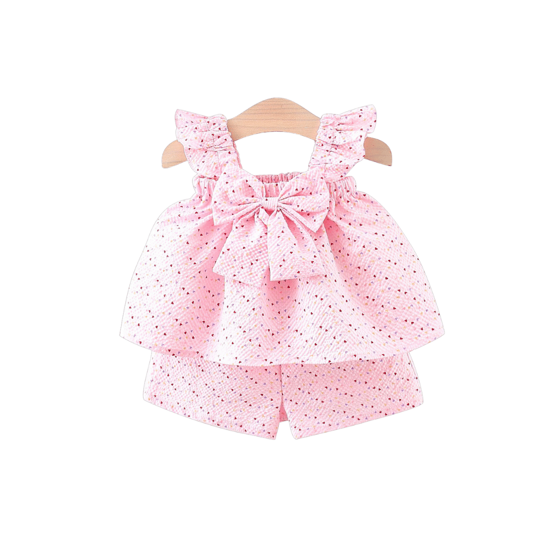 Baby Girl Heart Print Halter Top & Shorts Set – Summer 2 Piece Set
