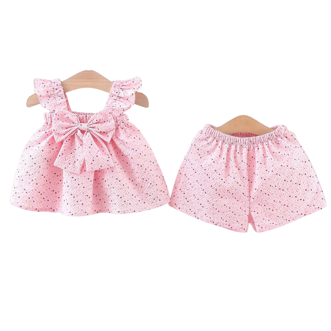 Baby Girl Heart Print Halter Top & Shorts Set – Summer 2 Piece Set
