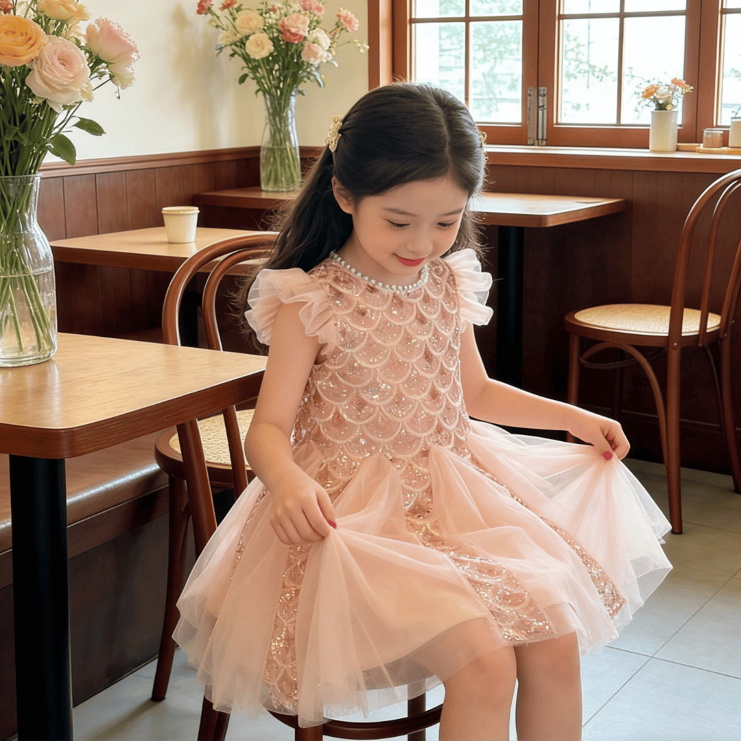Royal Sequin Pearl Hare Bow Princess Dress