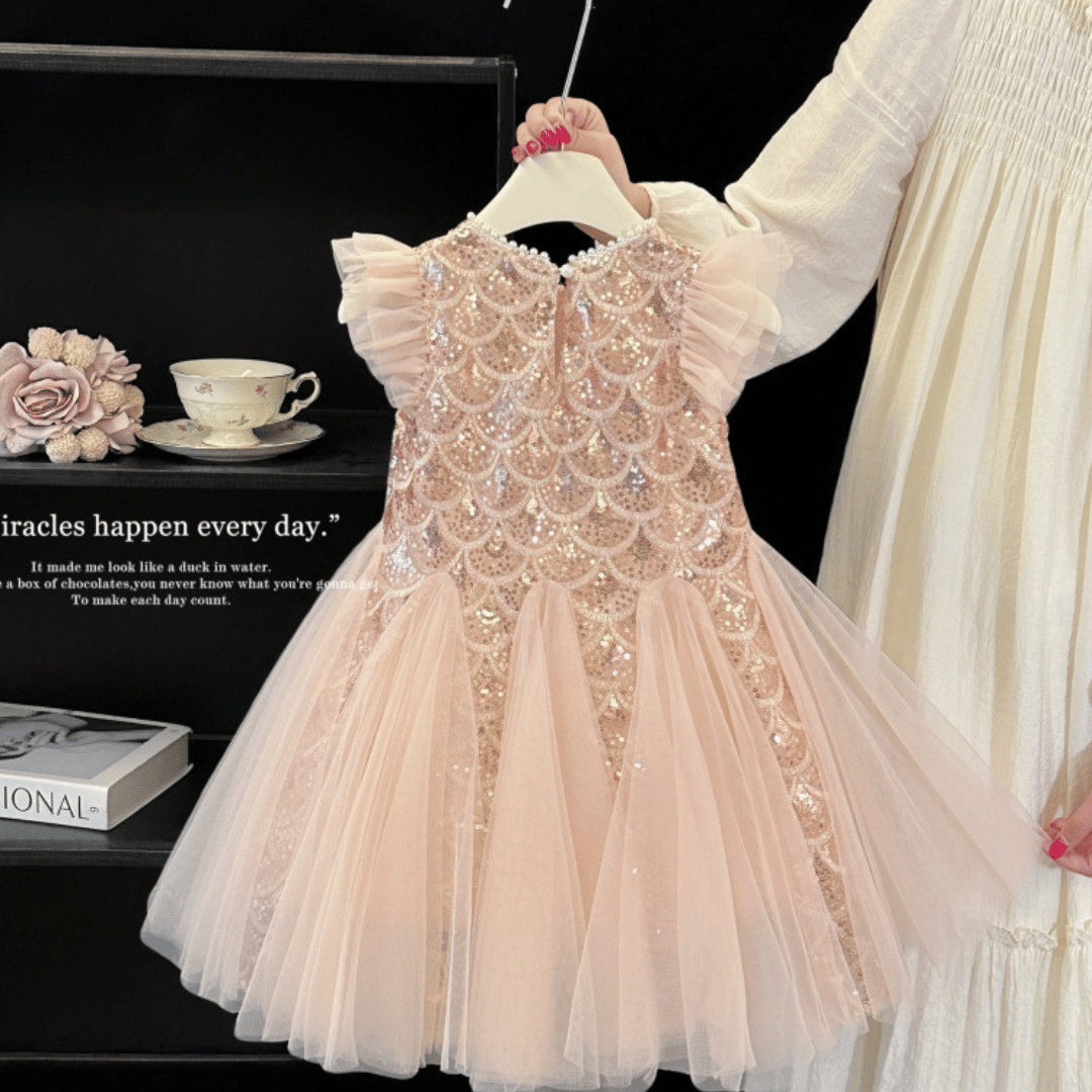 Royal Sequin Pearl Hare Bow Princess Dress
