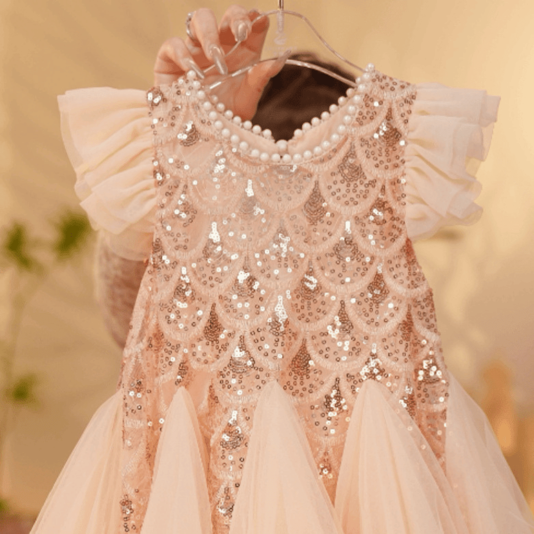 Royal Sequin Pearl Hare Bow Princess Dress
