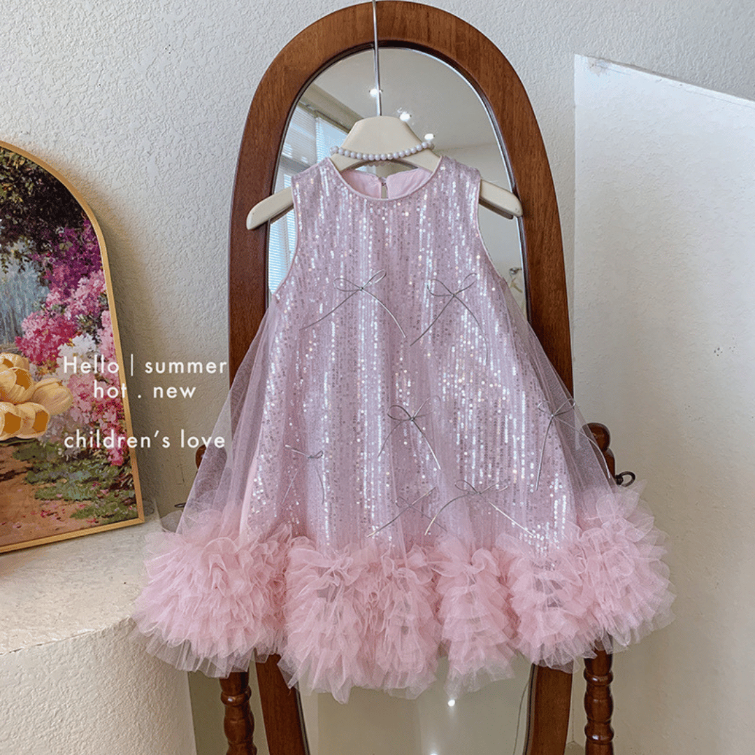 Sequin Party Dress with Bow Clip