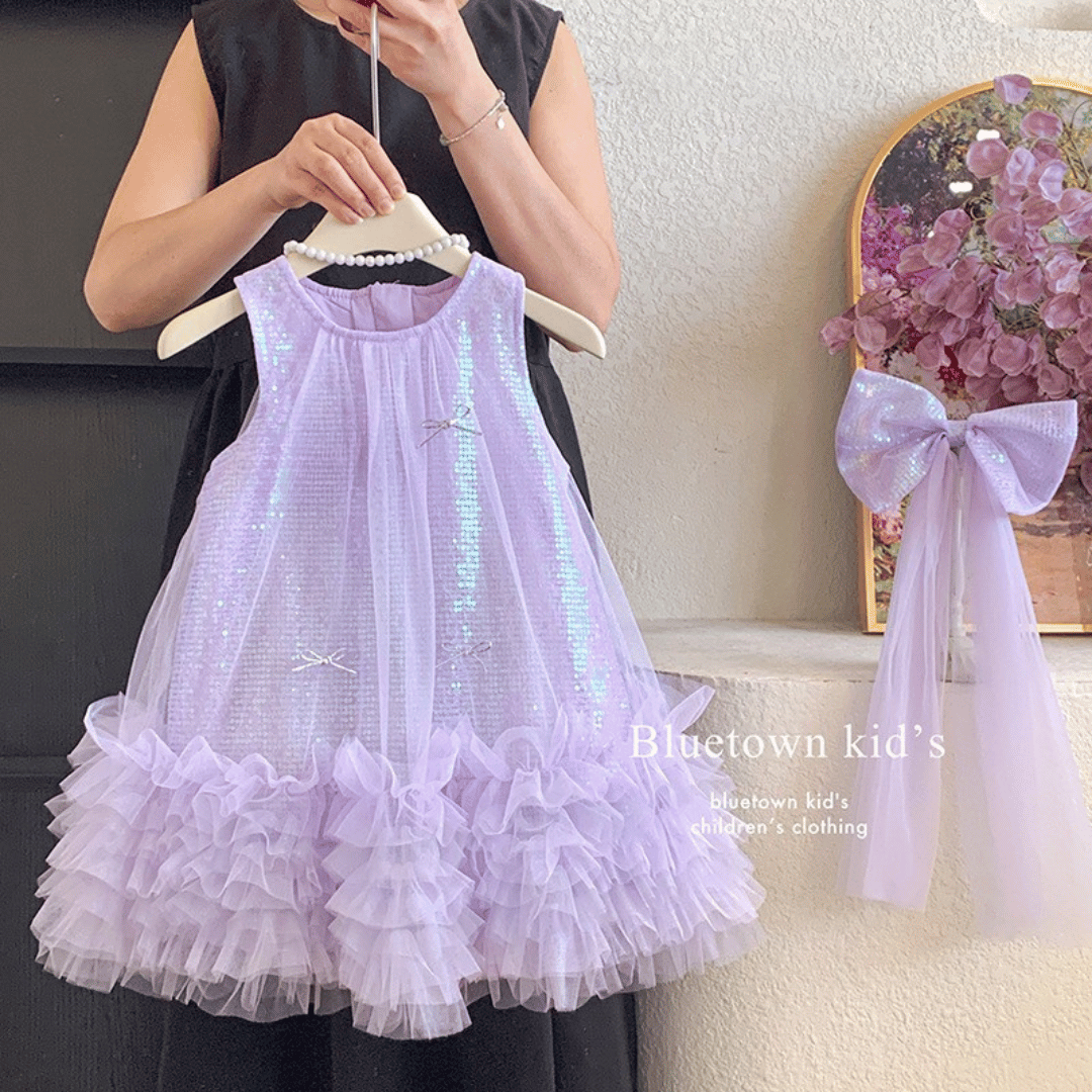 Sequin Party Dress with Bow Clip