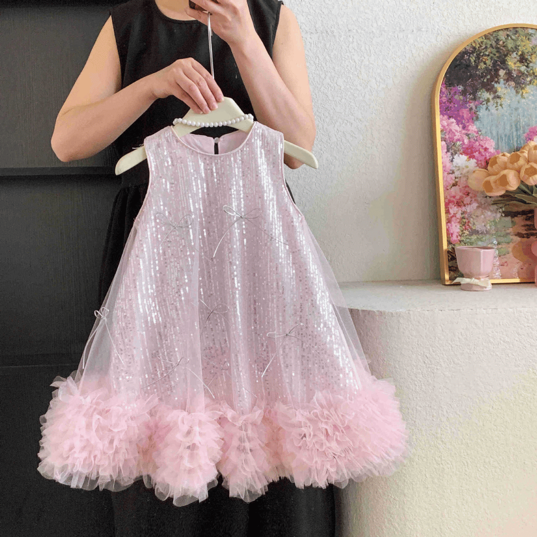 Sequin Party Dress with Bow Clip