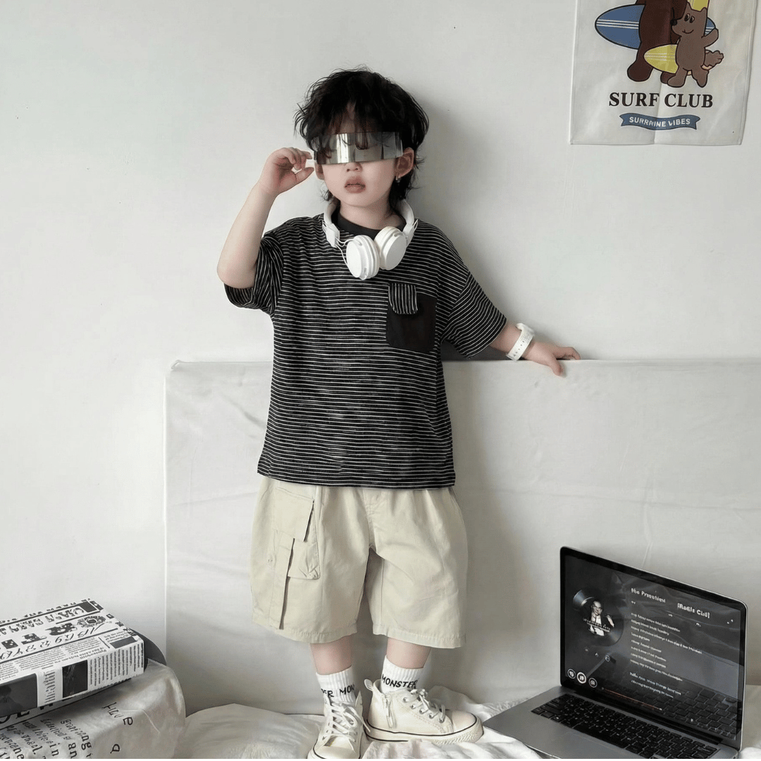 Trendy Summer Midnight Street Pocket T-Shirt Set for Boys