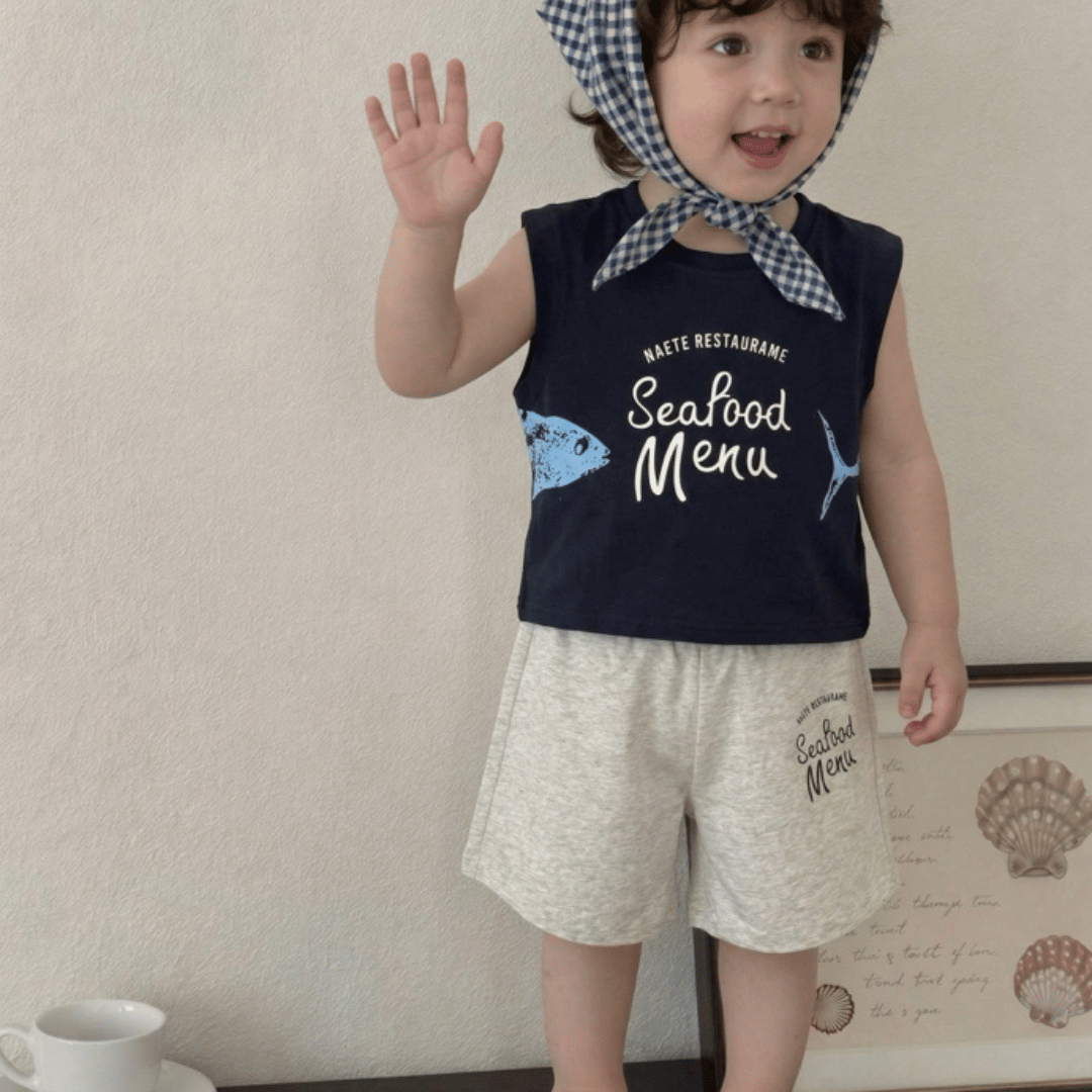 Midnight Dusty Blue Sleeveless T-Shirt Set Baby Summer Outfit