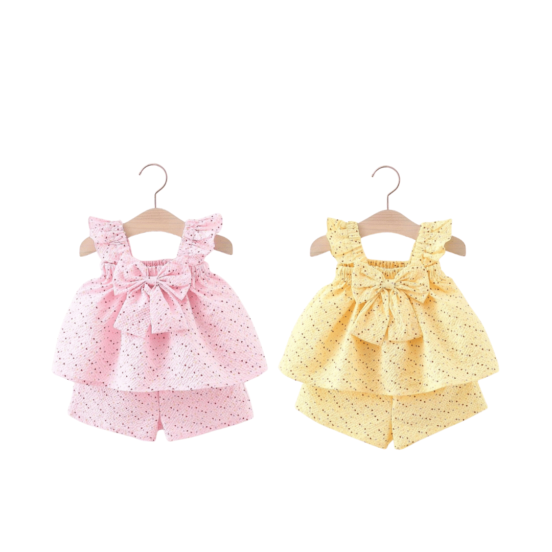 Baby Girl Heart Print Halter Top & Shorts Set