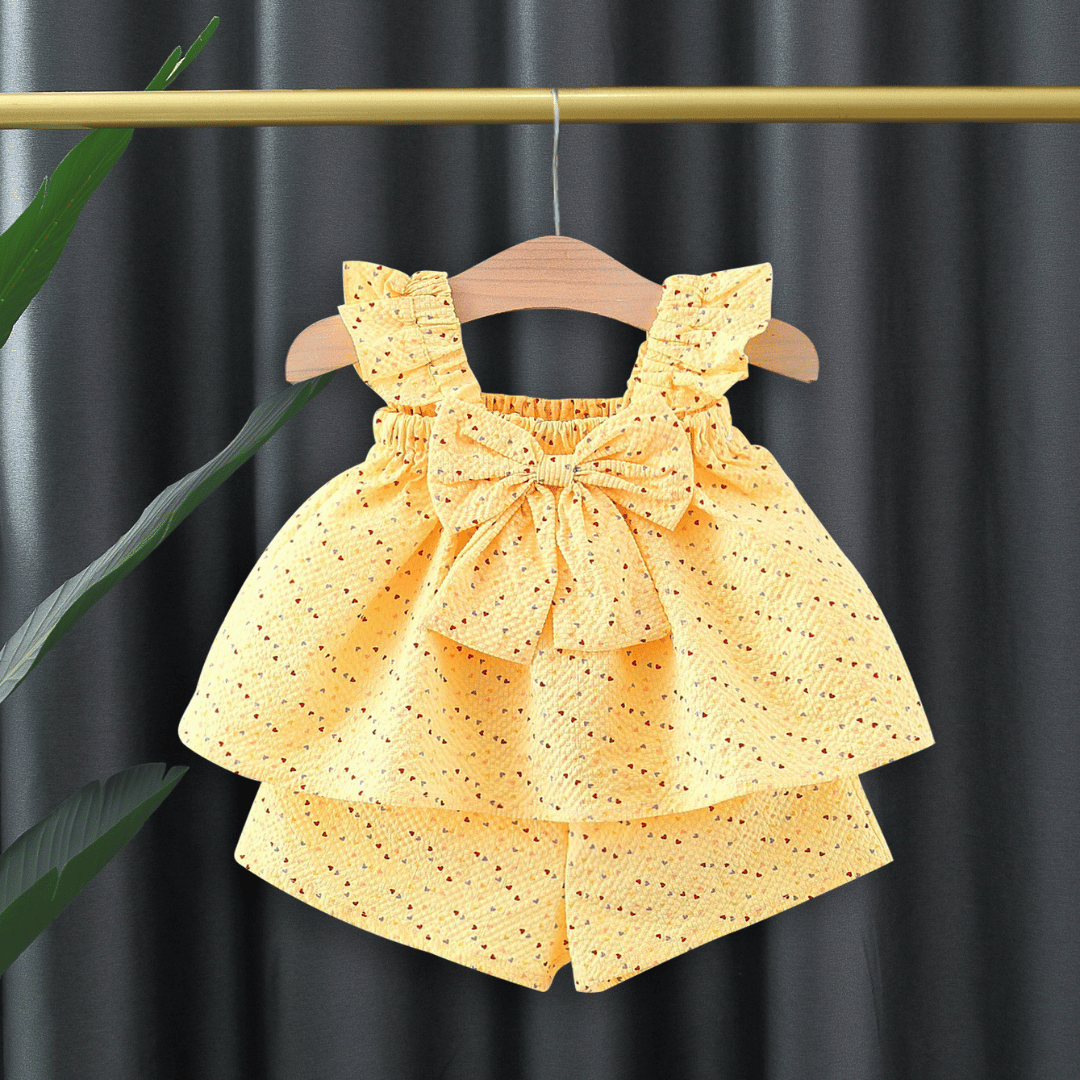 Baby Girl Heart Print Halter Top & Shorts Set
