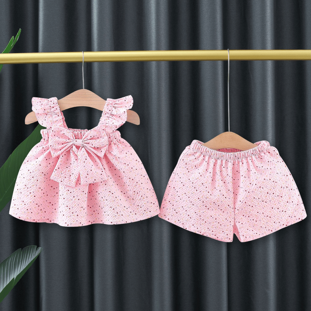 Baby Girl Heart Print Halter Top & Shorts Set
