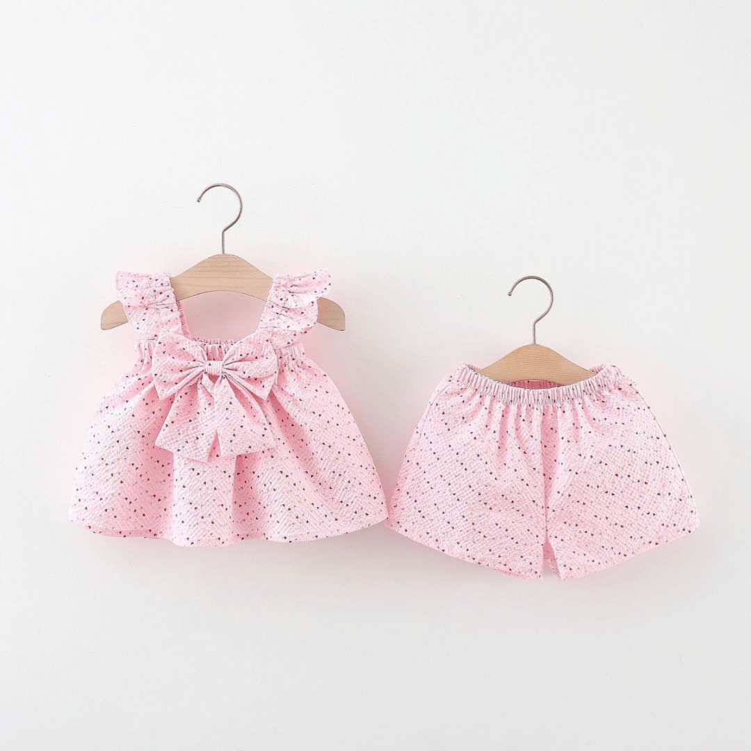 Baby Girl Heart Print Halter Top & Shorts Set