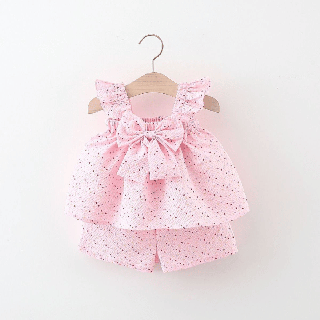 Baby Girl Heart Print Halter Top & Shorts Set