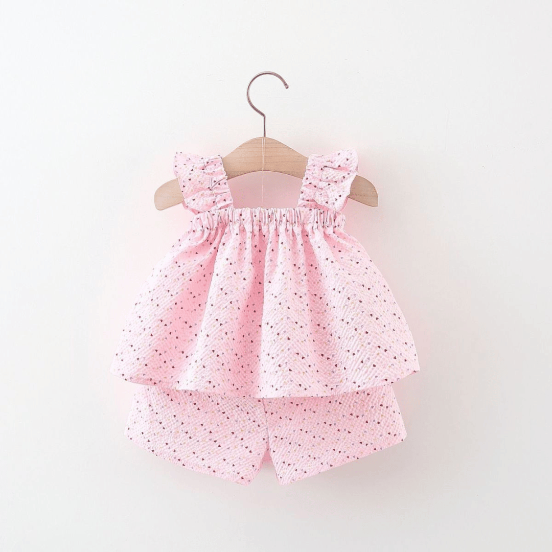 Baby Girl Heart Print Halter Top & Shorts Set