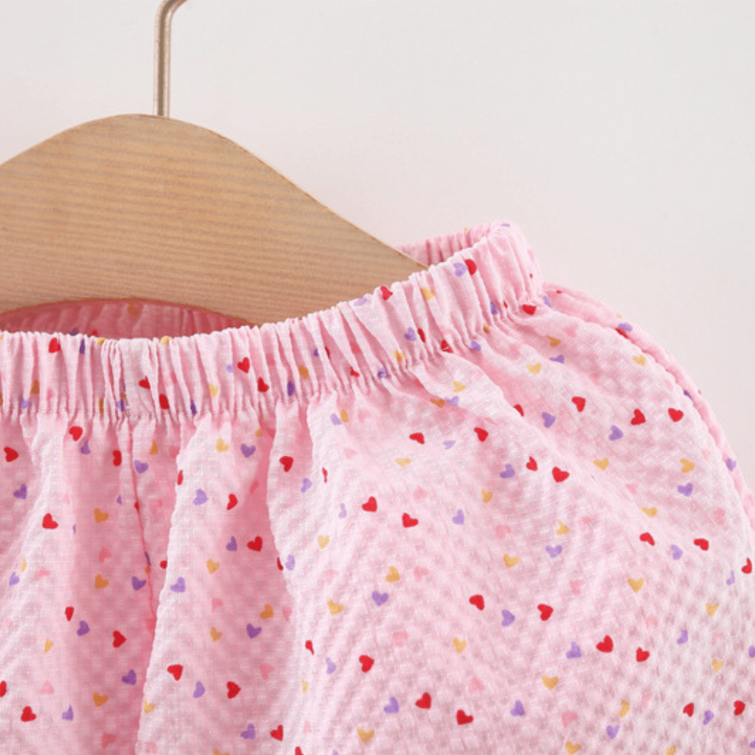 Baby Girl Heart Print Halter Top & Shorts Set