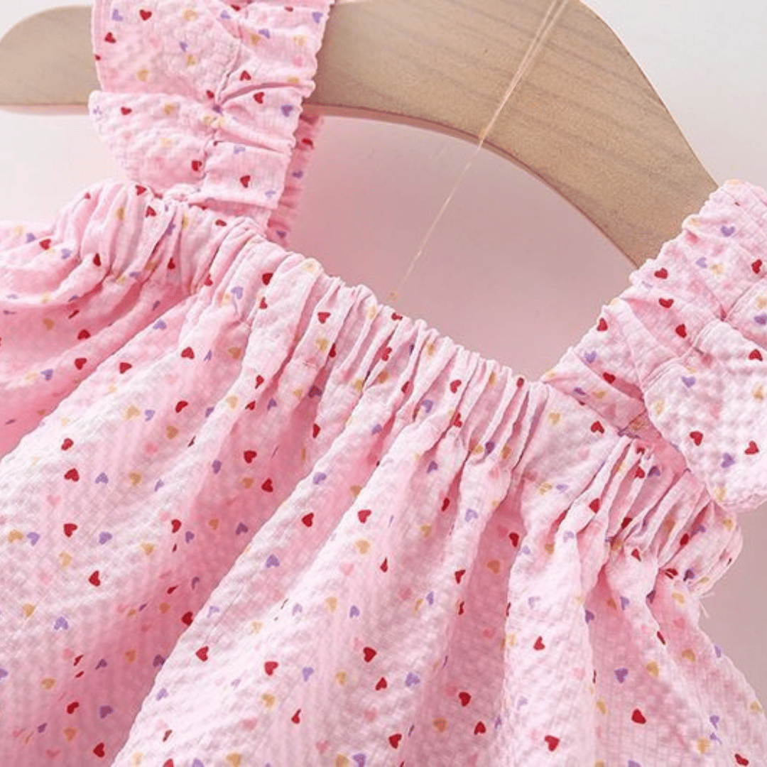 Baby Girl Heart Print Halter Top & Shorts Set