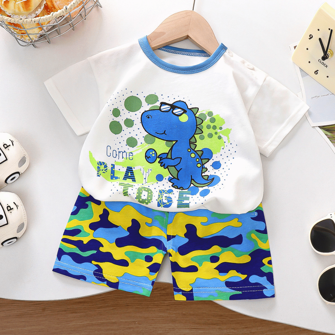 Cartoon Dinosaur Kids T-Shirt & Shorts Set