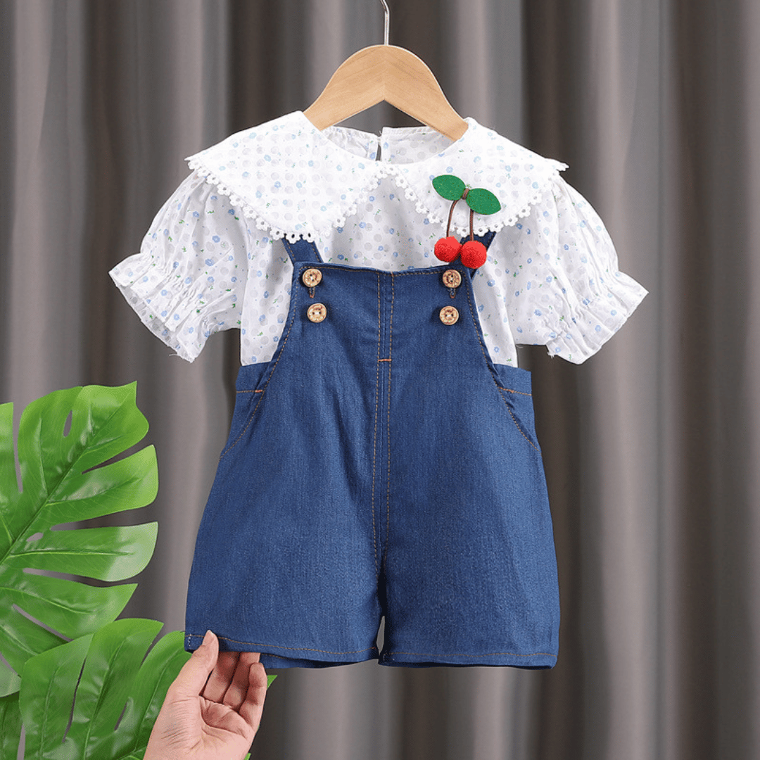 Cherry Bloom Denim Bib Set