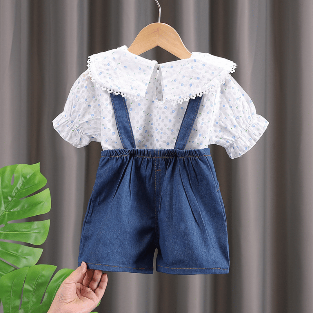 Cherry Bloom Denim Bib Set