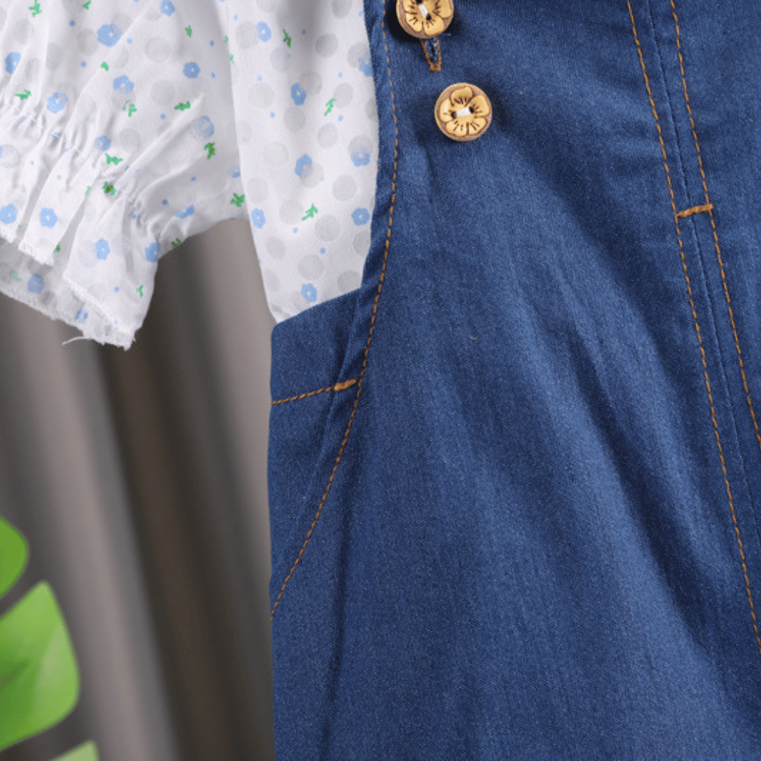Cherry Bloom Denim Bib Set