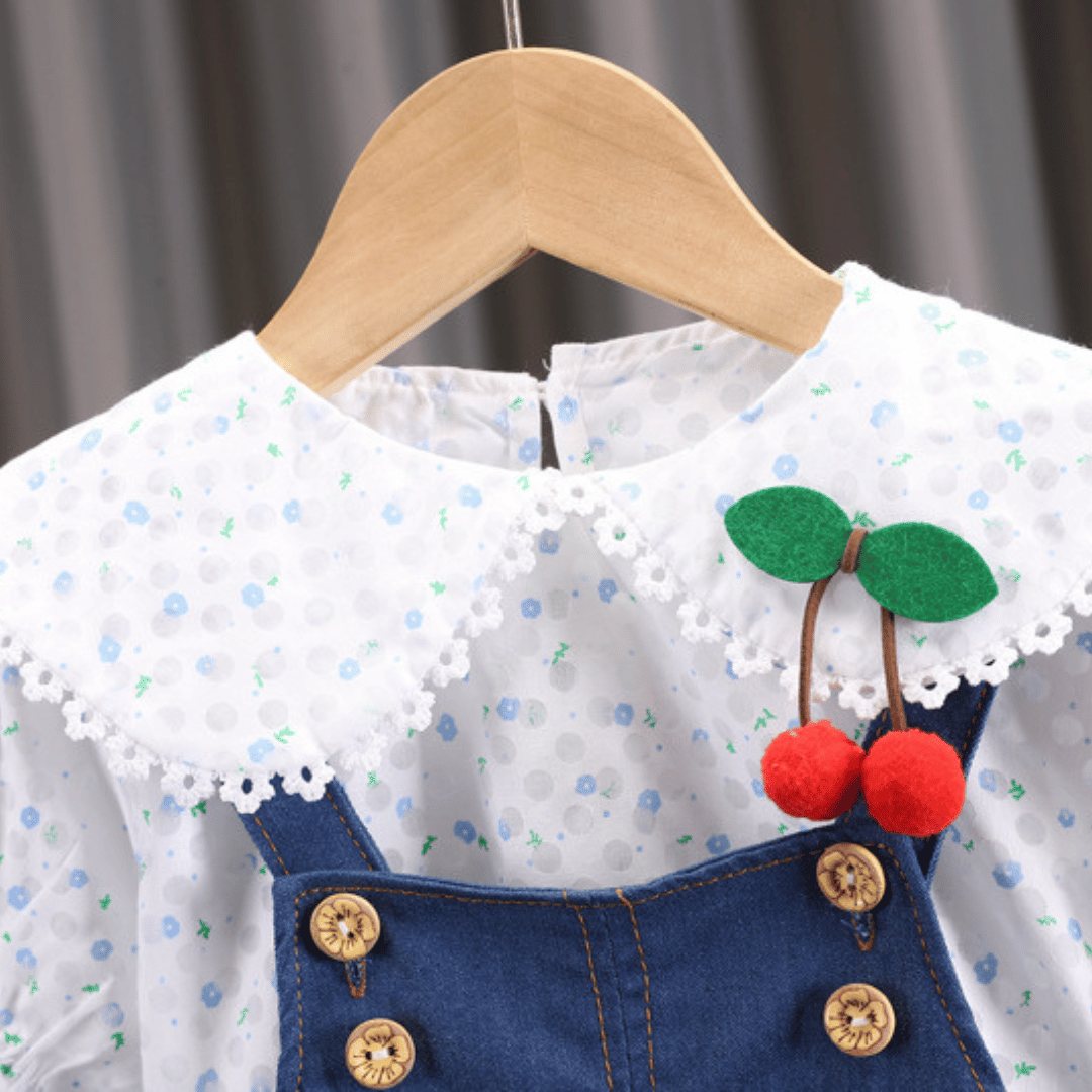Cherry Bloom Denim Bib Set