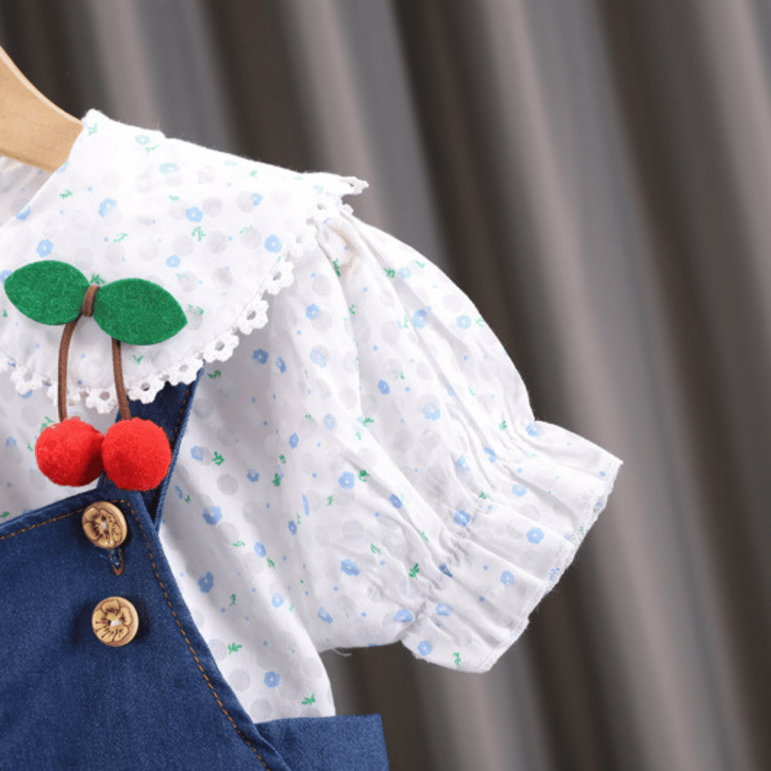 Cherry Bloom Denim Bib Set
