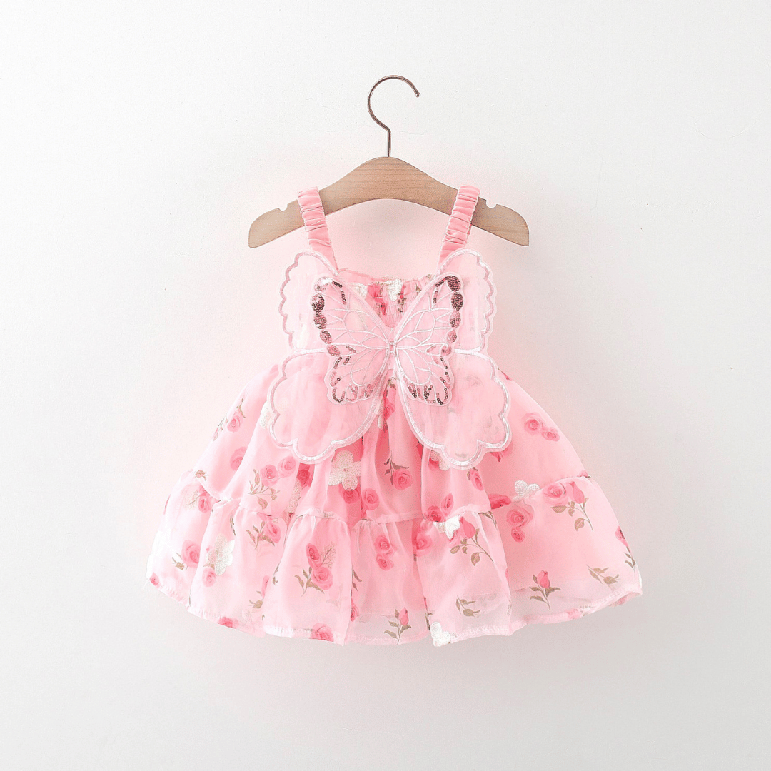 Pink Butterfly Suspender Party Dress
