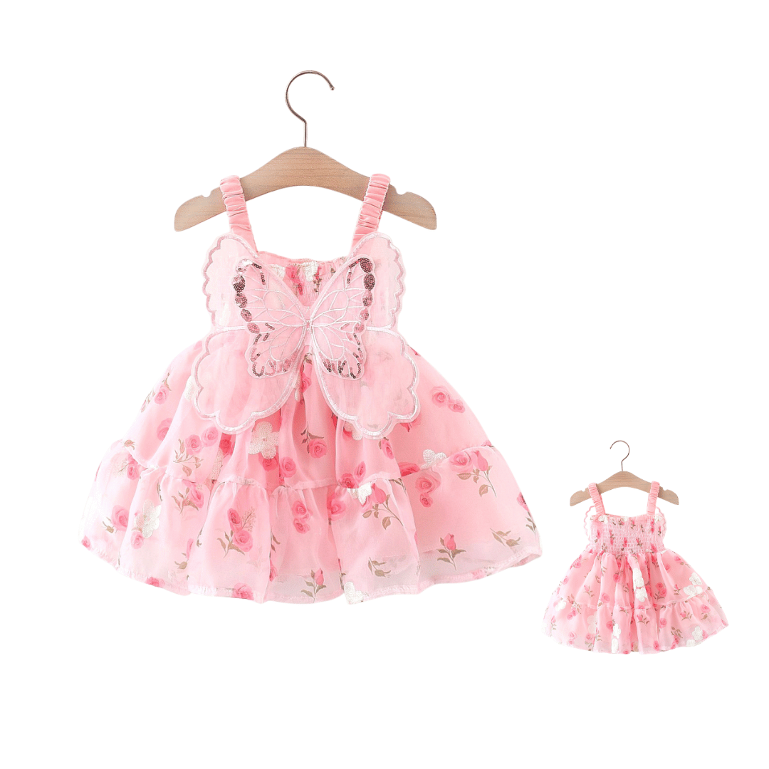 Pink Butterfly Suspender Party Dress