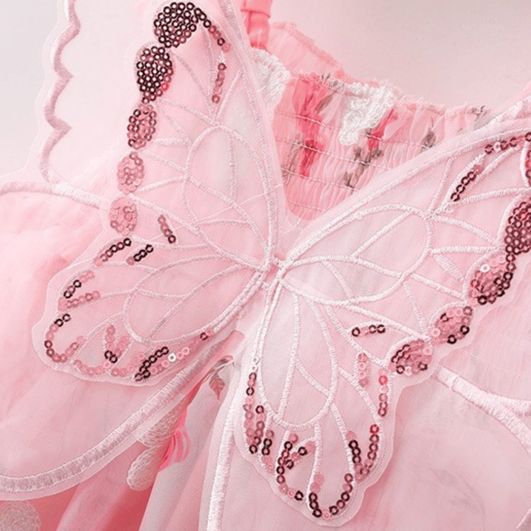 Pink Butterfly Suspender Party Dress