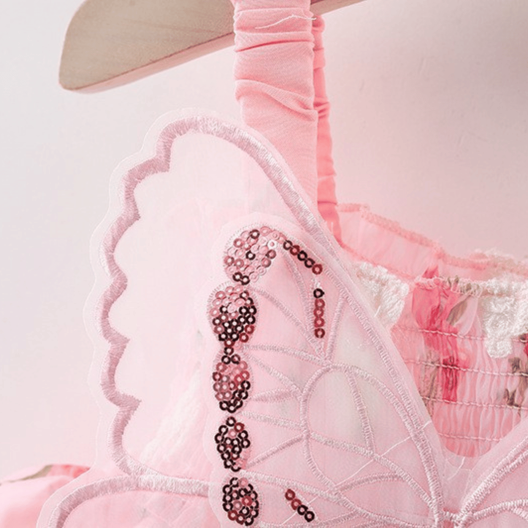 Pink Butterfly Suspender Party Dress