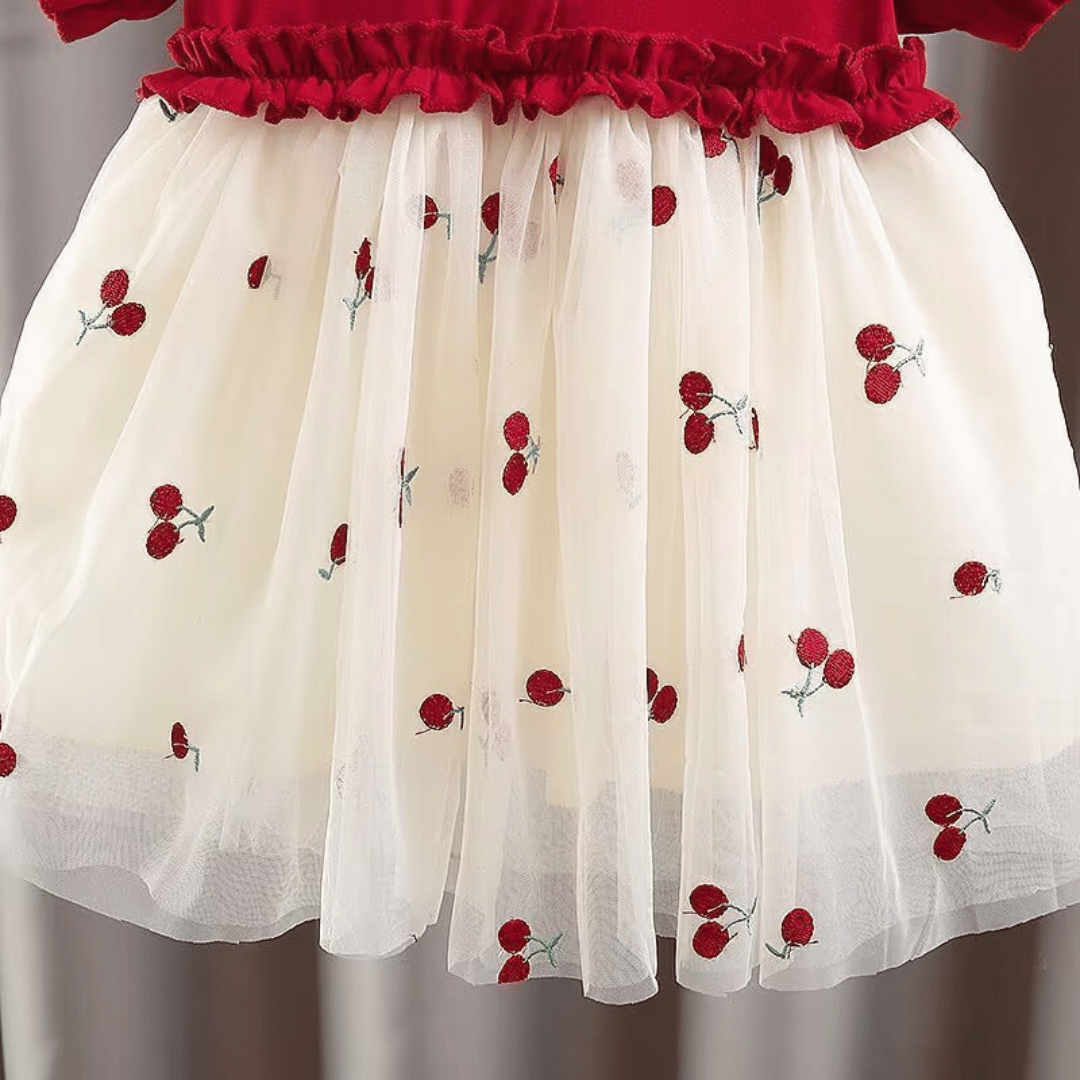 Cherry Embroidered Tulle Party Dress