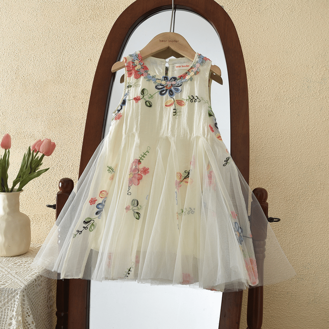 Elegant White Floral Baby Party Dress-Without Hat